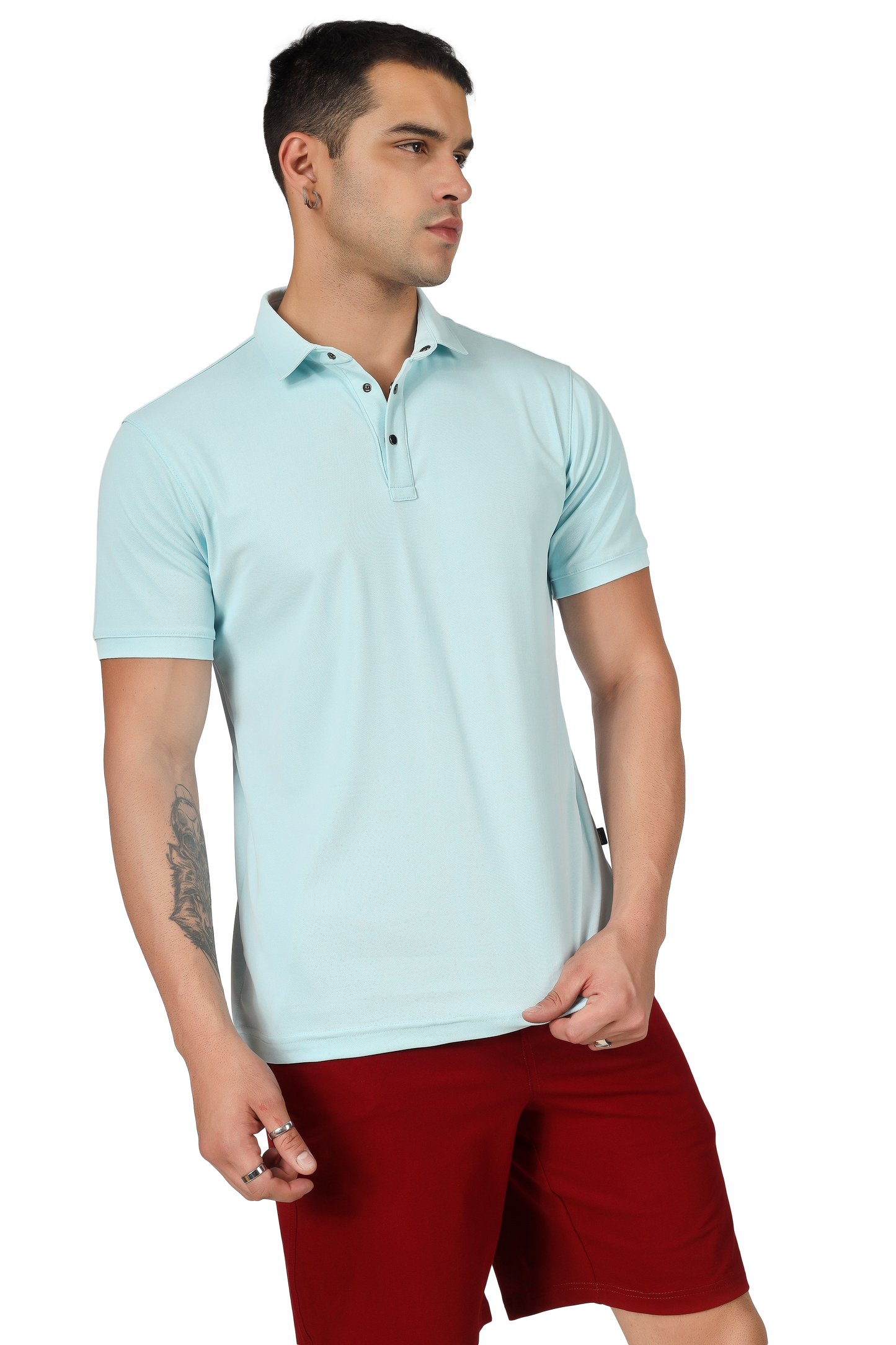 Powder Blue Polo Neck T-Shirt - Wearduds