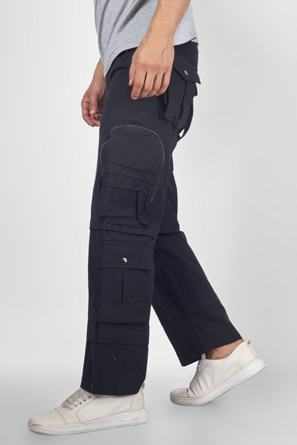 8 Pocket Cargo pant with zipper Patch Pocket (Black) - Wearduds
