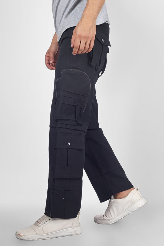 8 pocket cargo pant with zipper patch pocket black