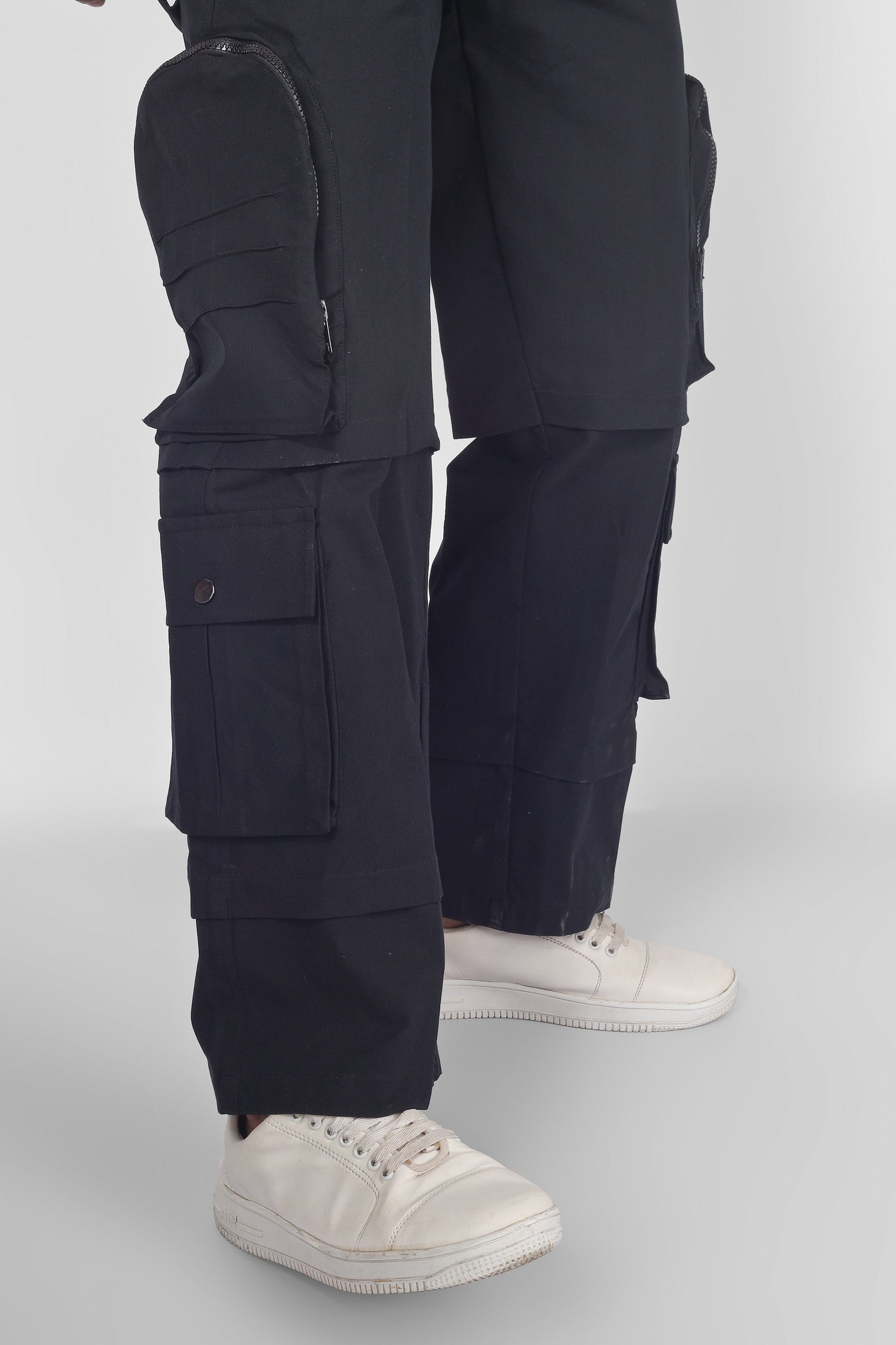 8 Pocket Cargo pant with zipper Patch Pocket (Black) - Wearduds