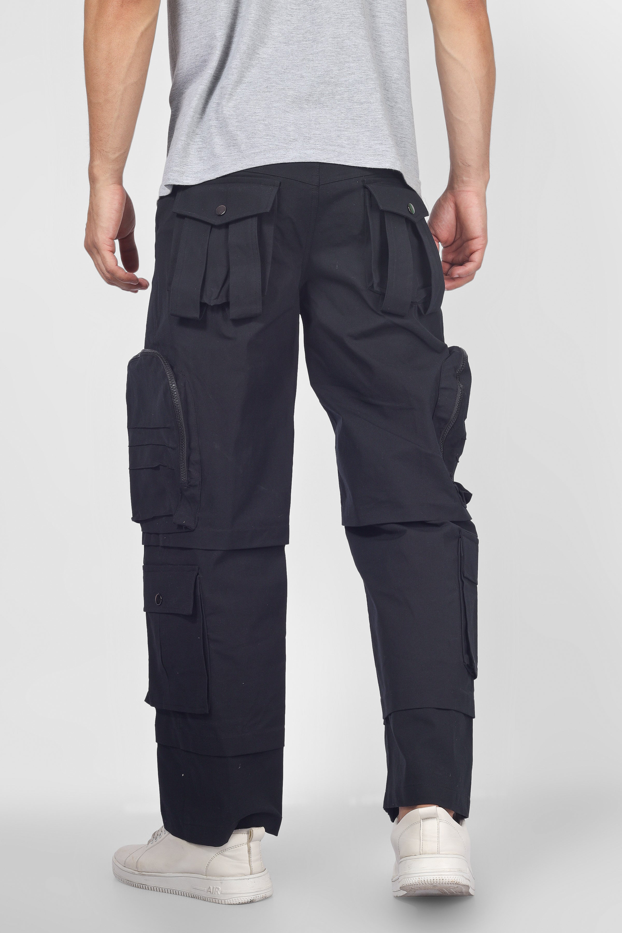 8 Pocket Cargo pant with zipper Patch Pocket (Black) - Wearduds