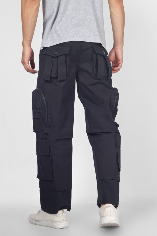 8 pocket cargo pant with zipper patch pocket black