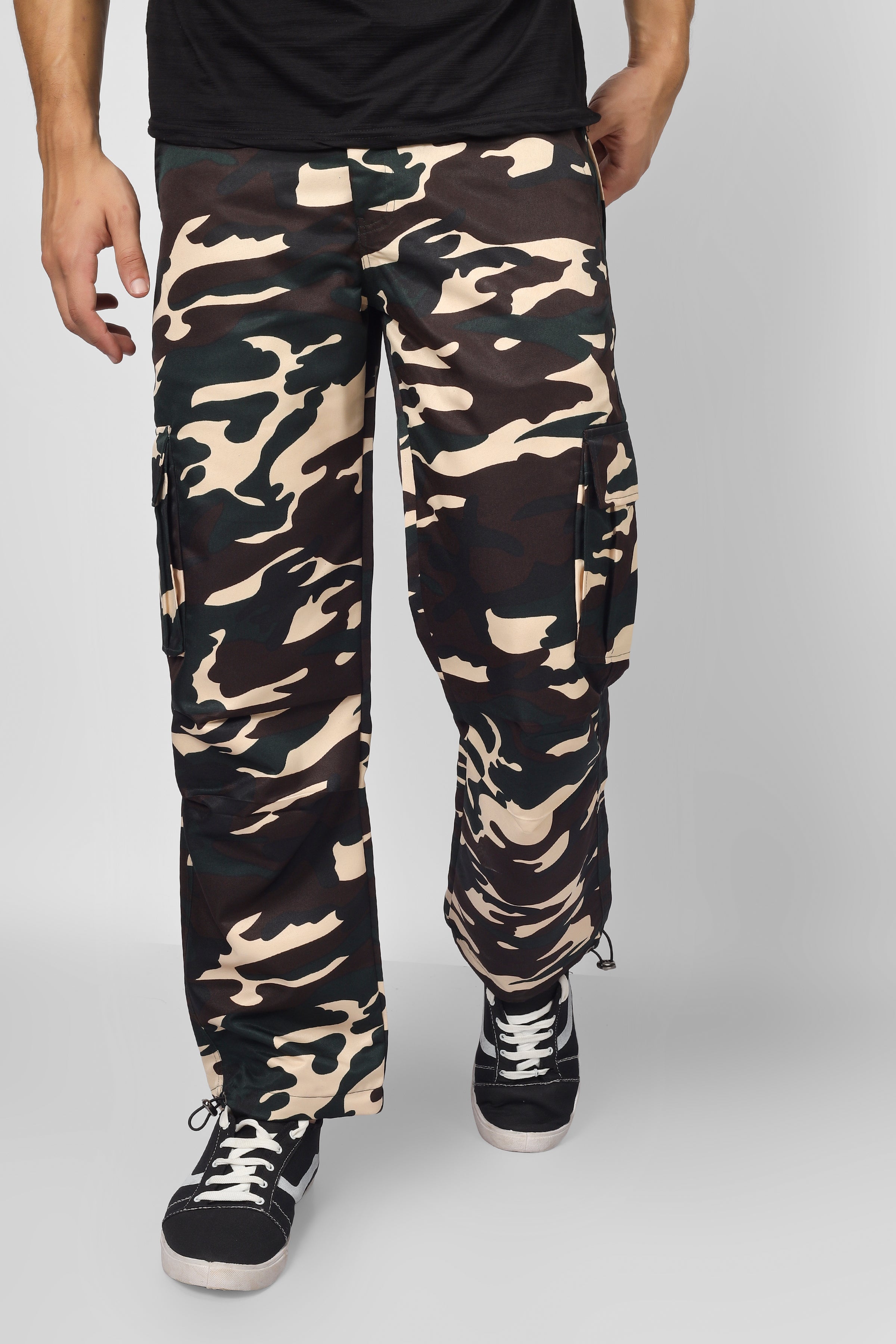 Cream Camo Cargo pants With 6 Cargo Pocket - Wearduds