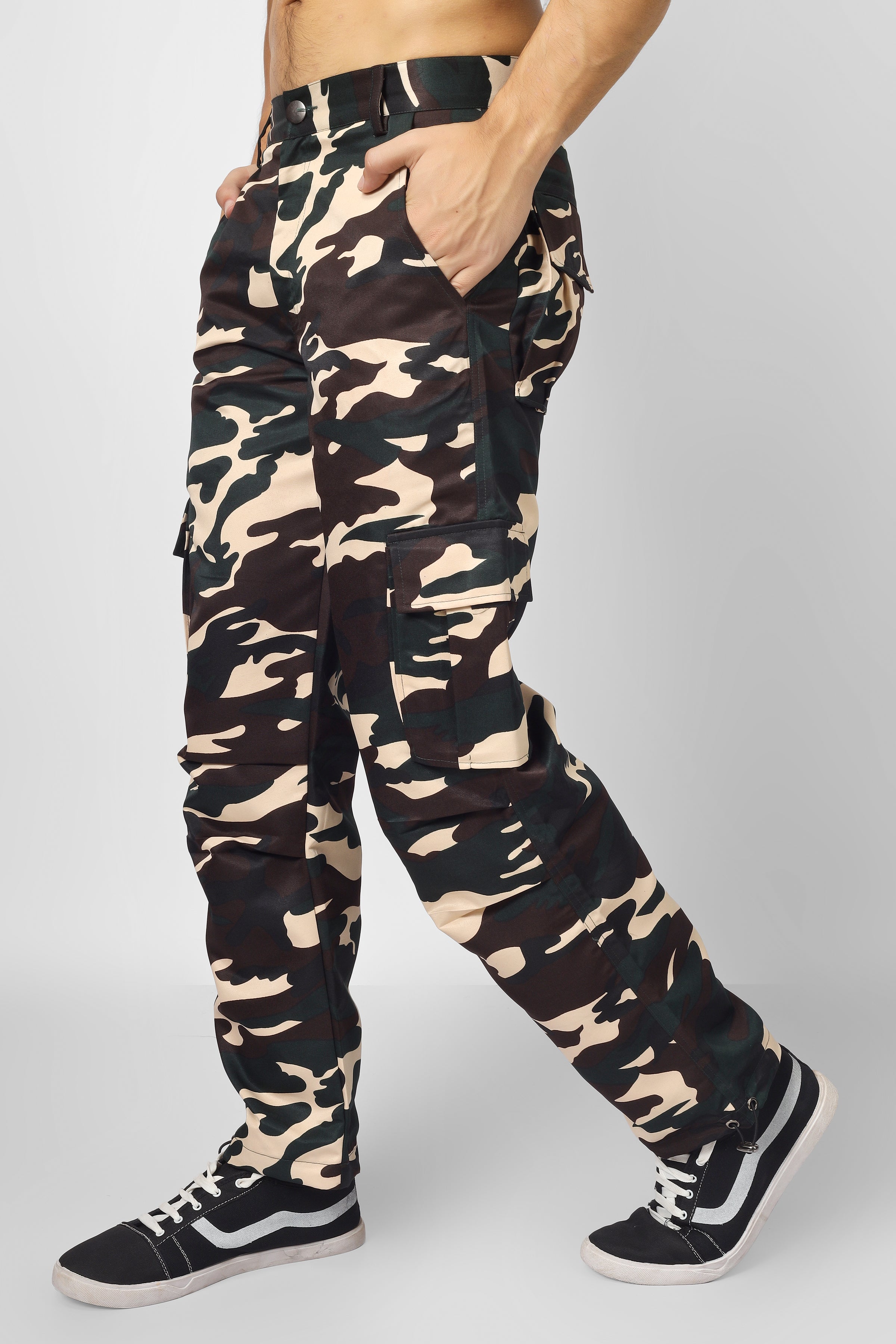 Cream Camo Cargo pants With 6 Cargo Pocket - Wearduds