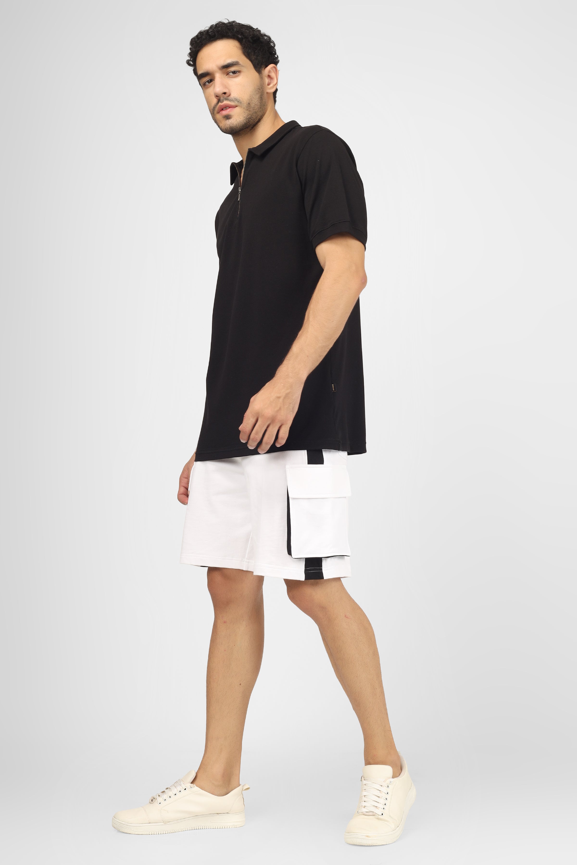 Regular Fit Cargo Shorts (White & Black) - Wearduds