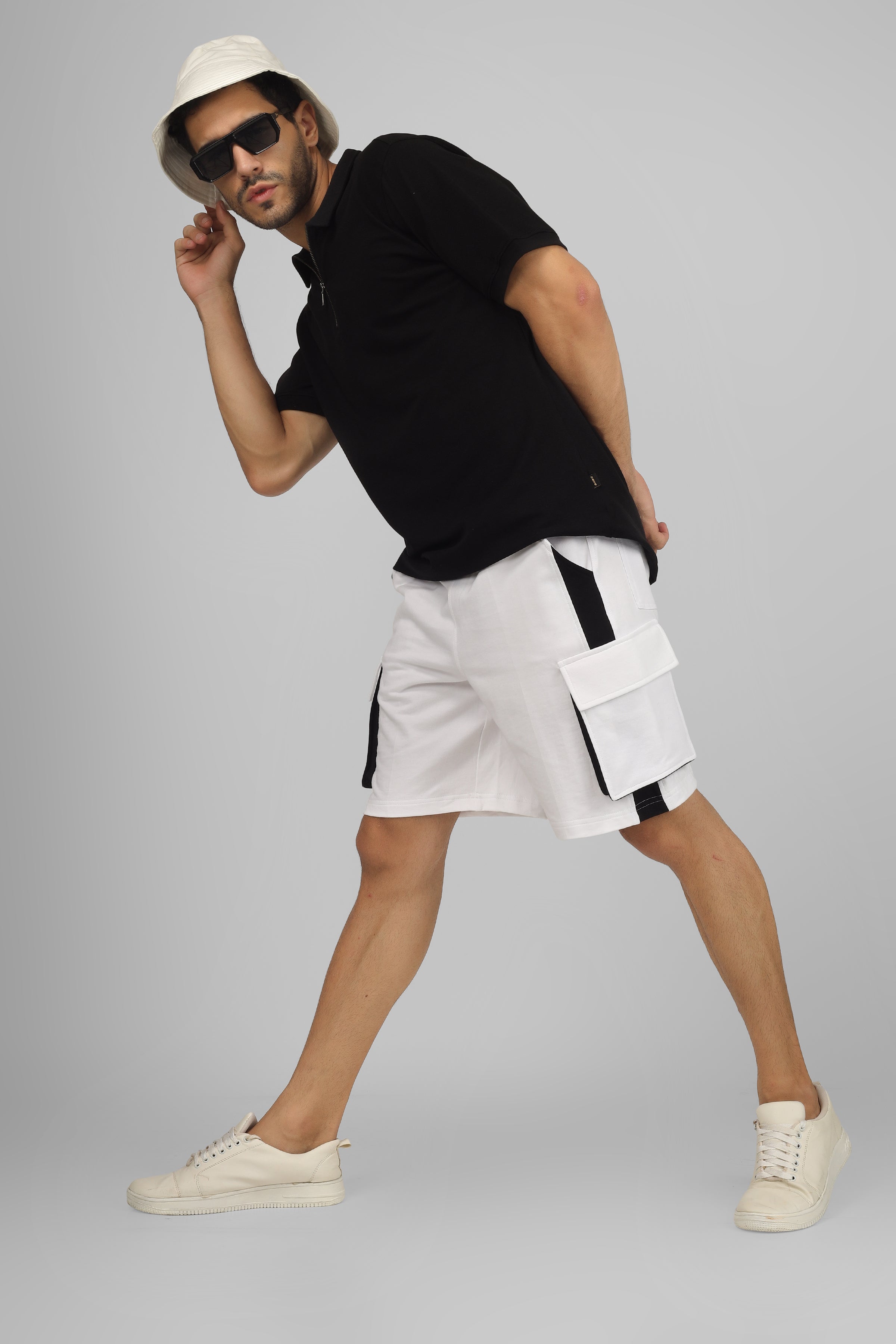 Regular Fit Cargo Shorts (White & Black) - Wearduds