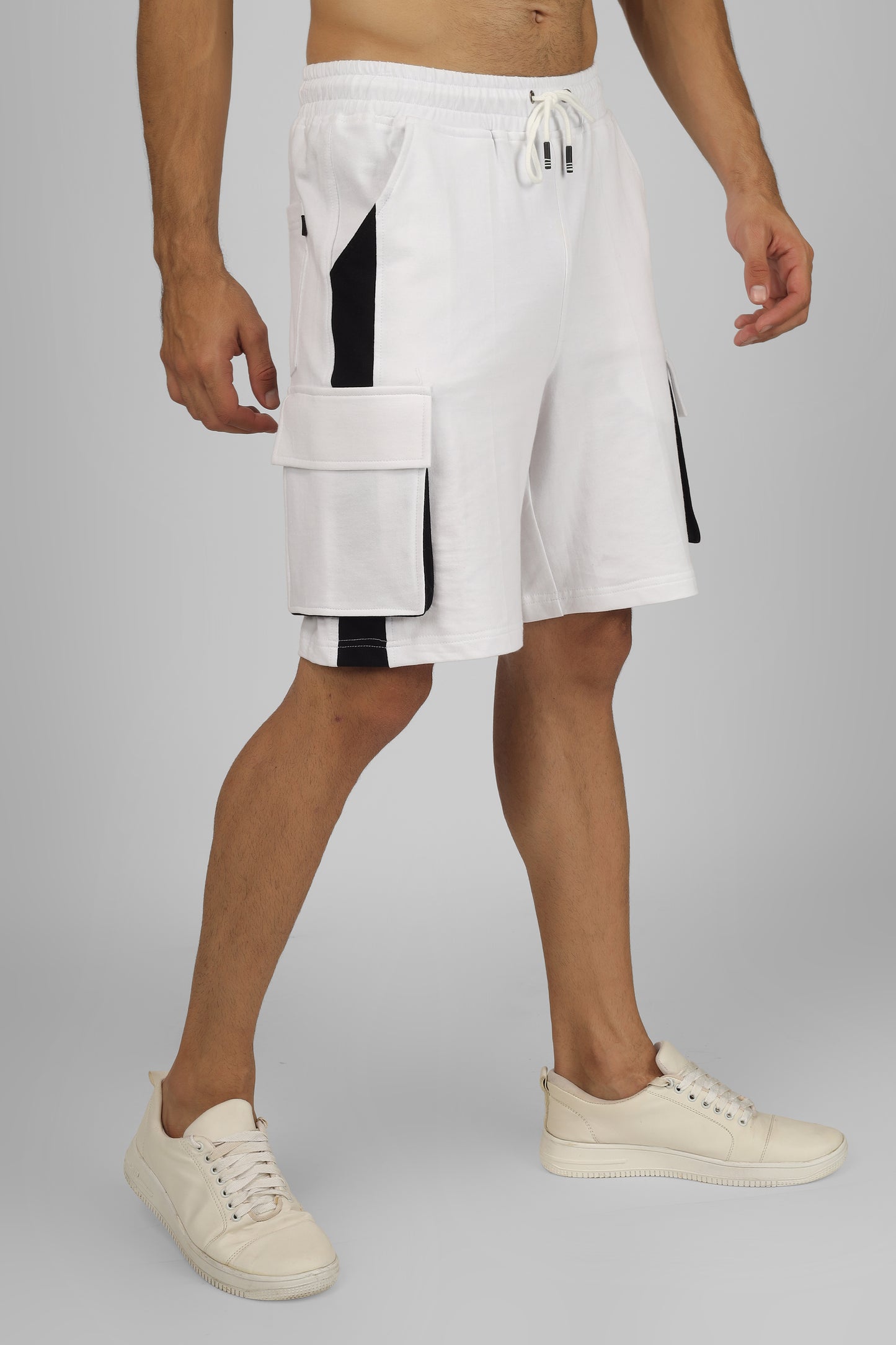 Regular Fit Cargo Shorts (White & Black) - Wearduds