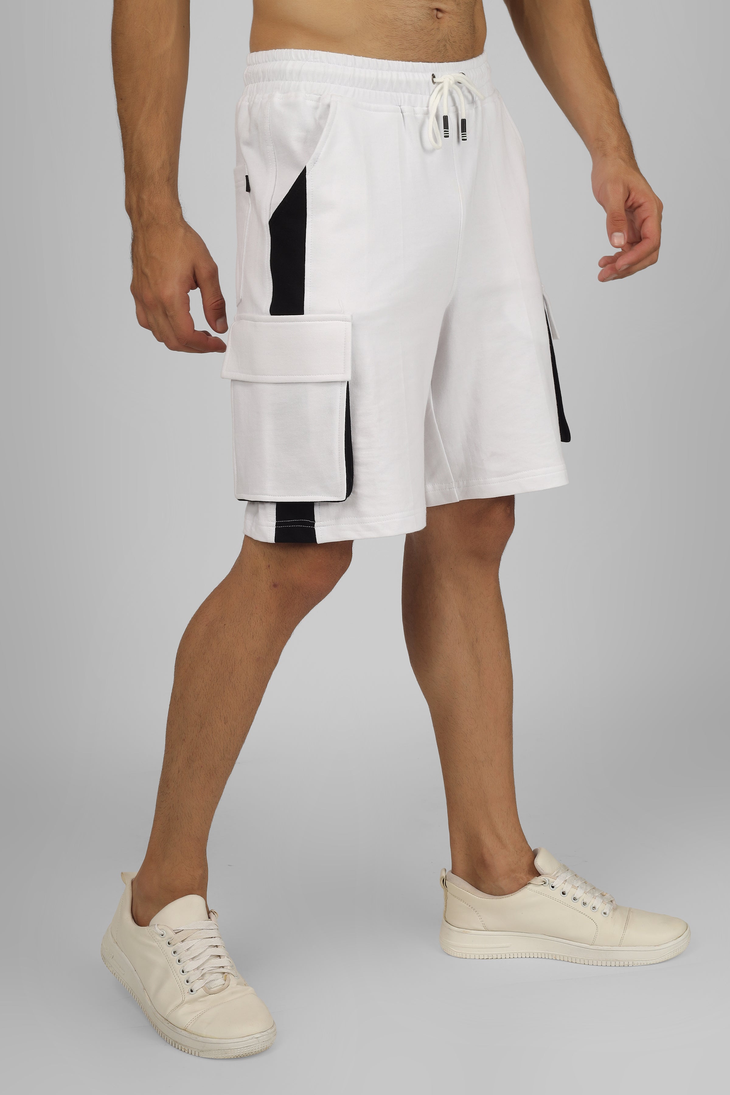 Regular Fit Cargo Shorts (White & Black) - Wearduds