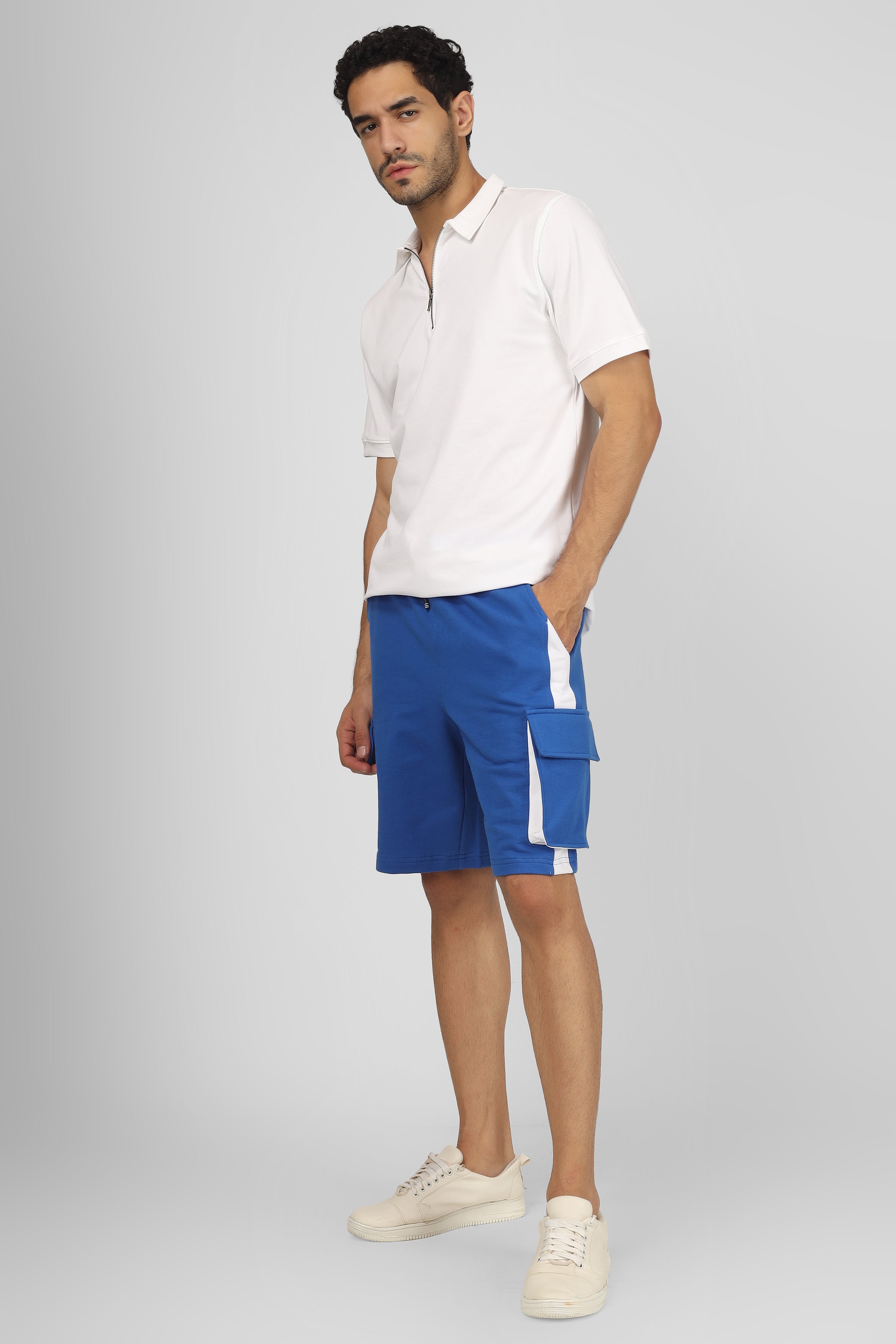 Regular Fit Cargo Shorts (Royal Blue & White) - Wearduds