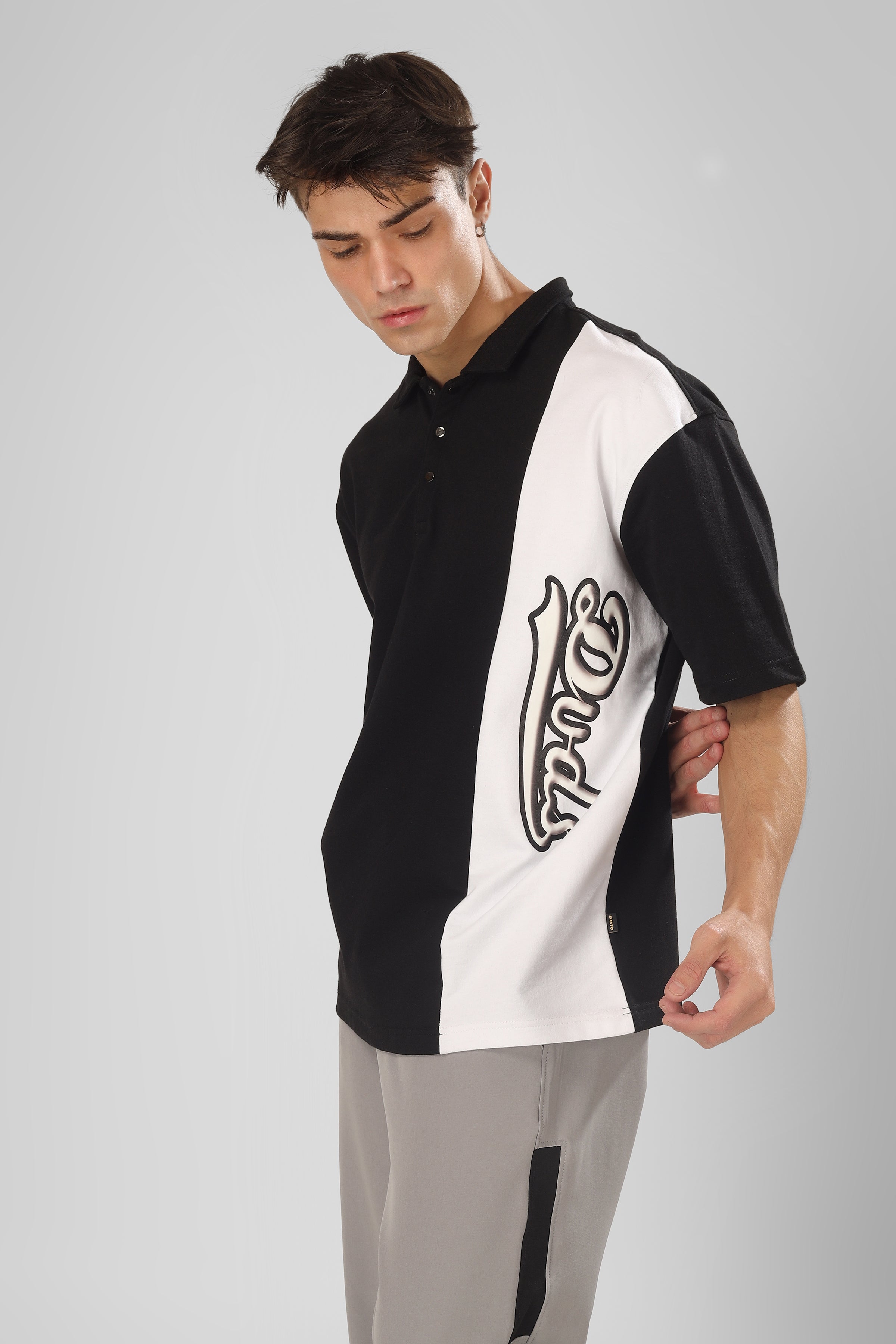 Cheugy Oversized Polo T-Shirt (Black-White)