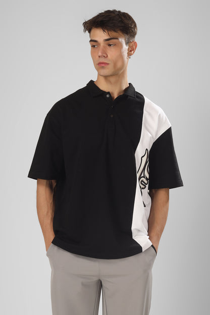 Cheugy Oversized Polo T-Shirt (Black-White)
