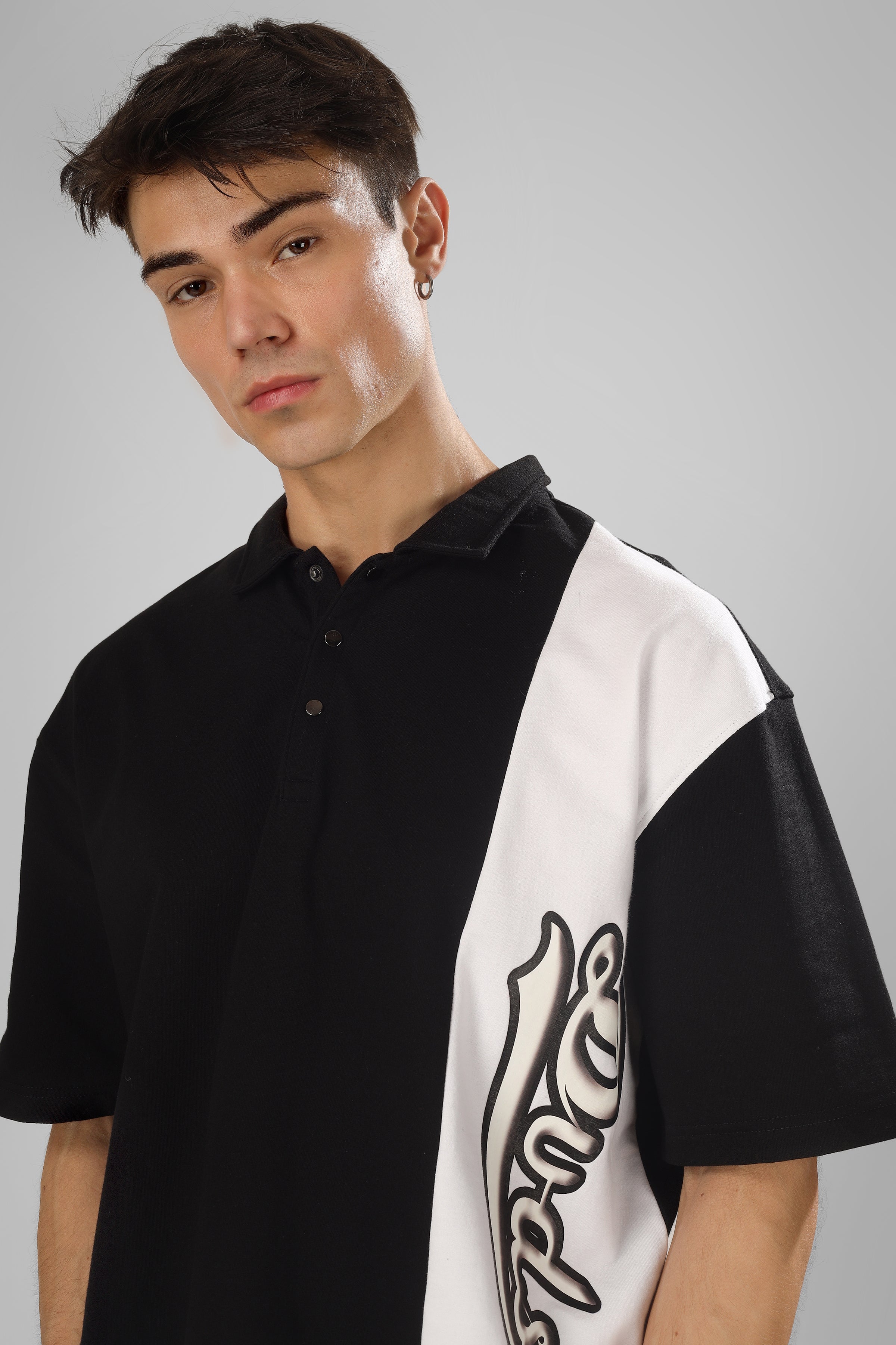 Cheugy Oversized Polo T-Shirt (Black-White)