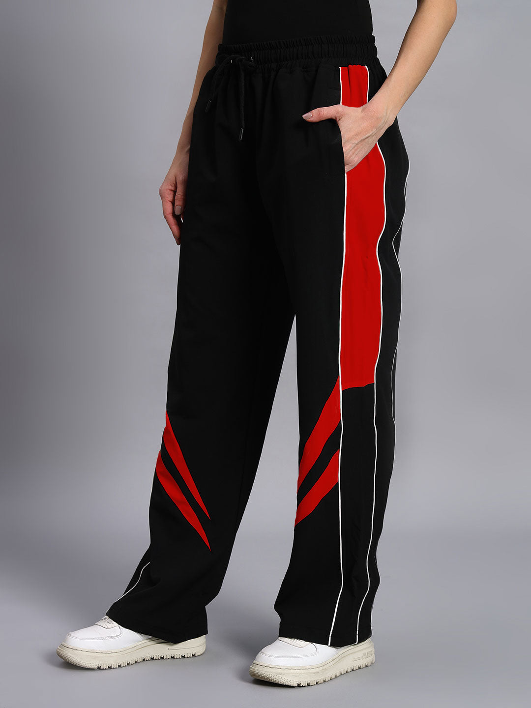 Women's Versatile Parachute Cargo Pants (Black-Red)