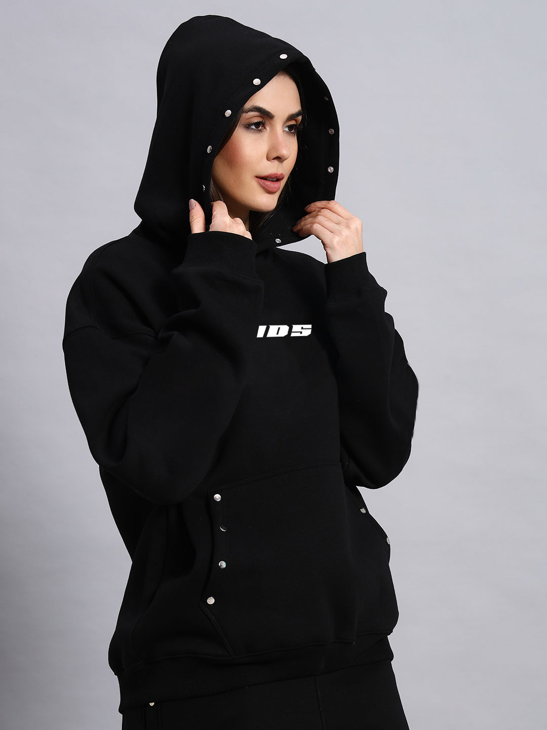 Women Rigid Fleece Hoodie (Black)