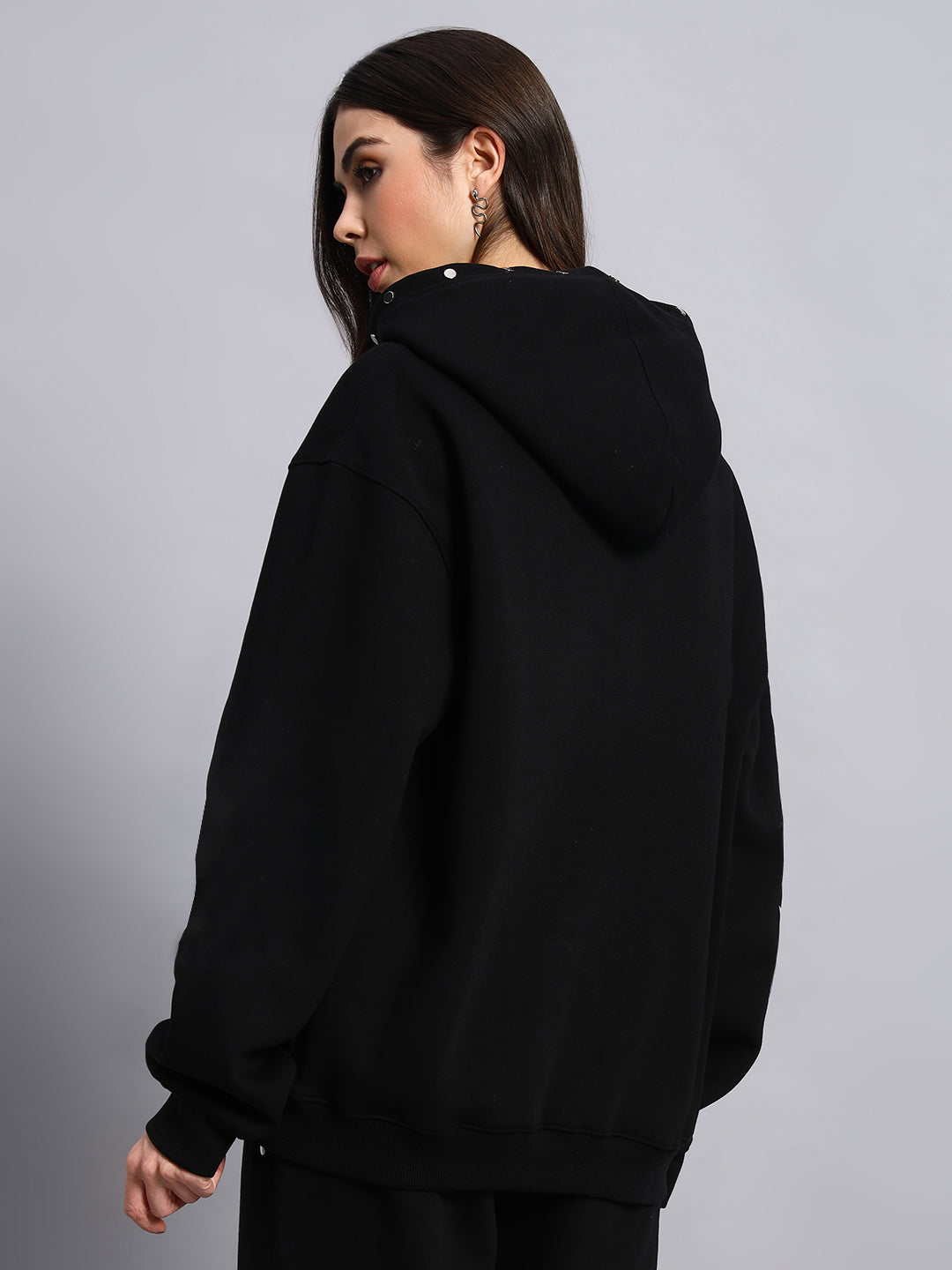 Women Rigid Fleece Hoodie (Black)