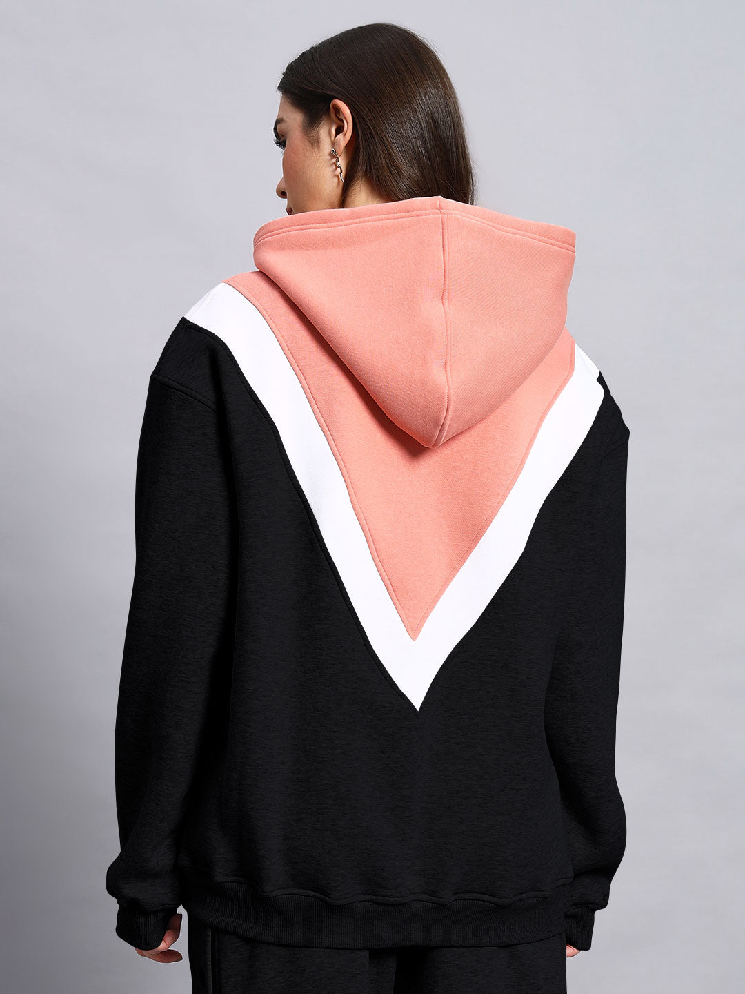 Women's Polar Colorblock Hoodie (Black-Peach)