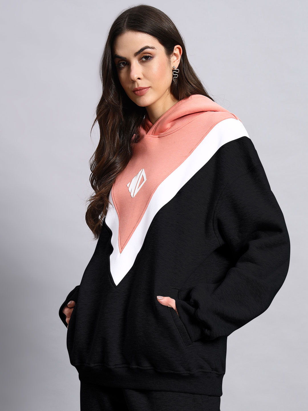 Women's Polar Colorblock Hoodie (Black-Peach)