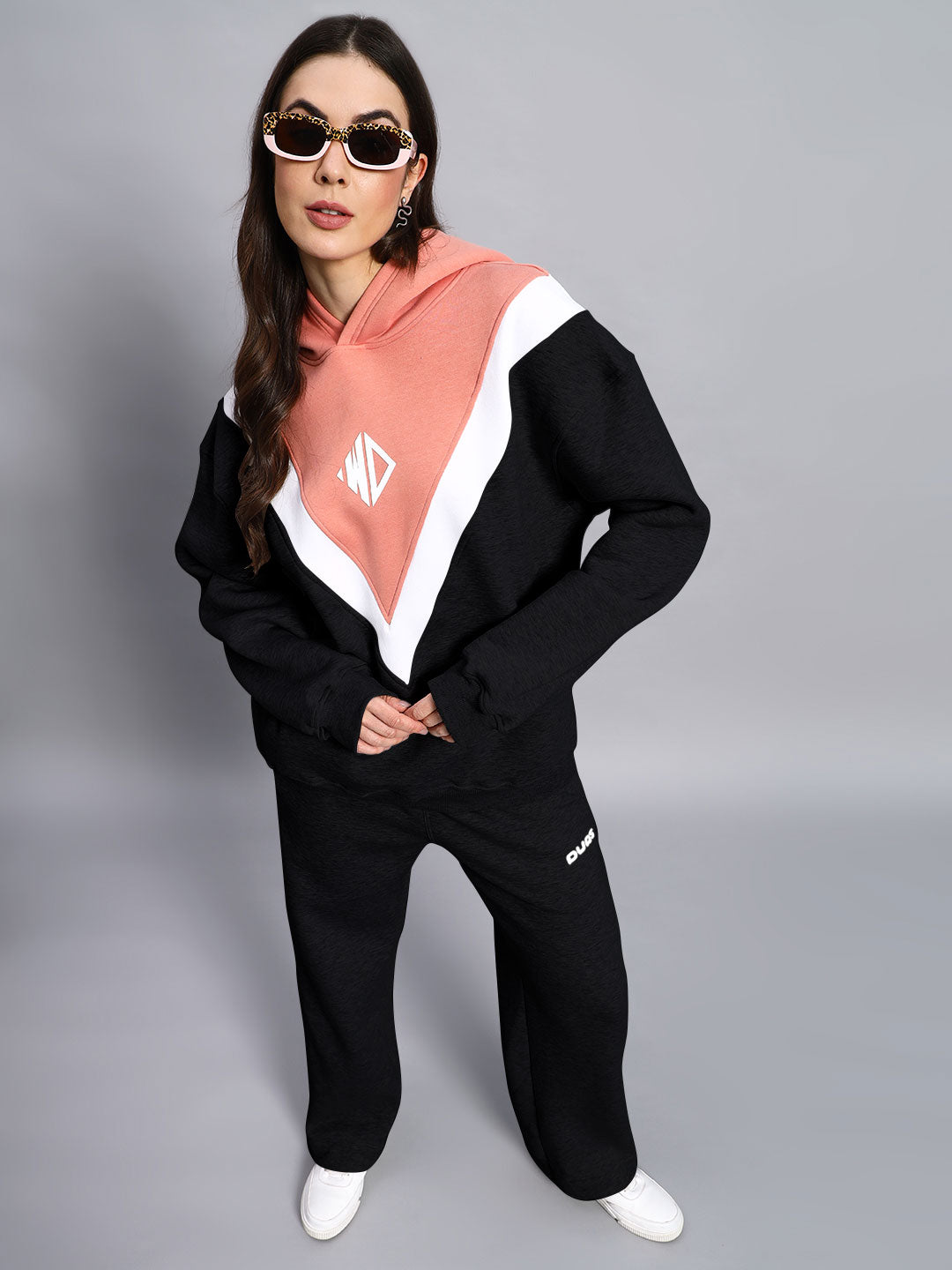 Women's Polar Colorblock Hoodie (Black-Peach)