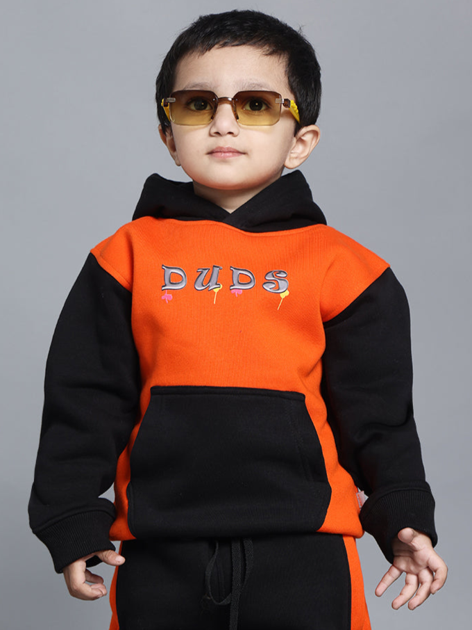 COOL TEDDY OVERSIZED HOODIE FOR BOYS & GIRLS (ORANGE-BLACK)