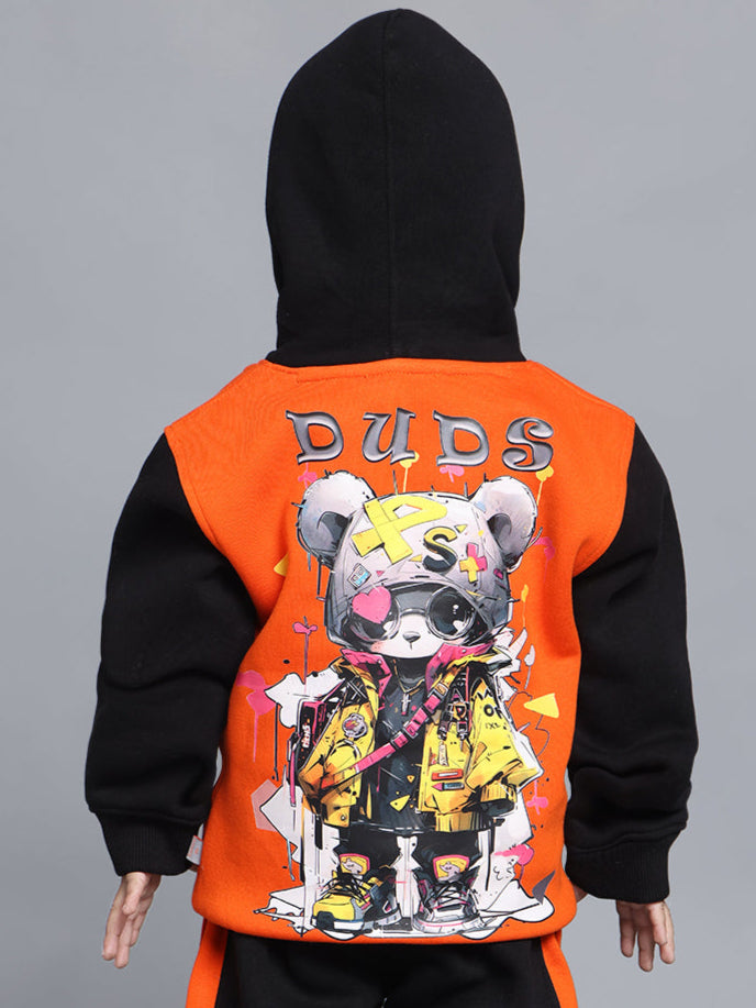 COOL TEDDY OVERSIZED HOODIE FOR BOYS & GIRLS (ORANGE-BLACK)