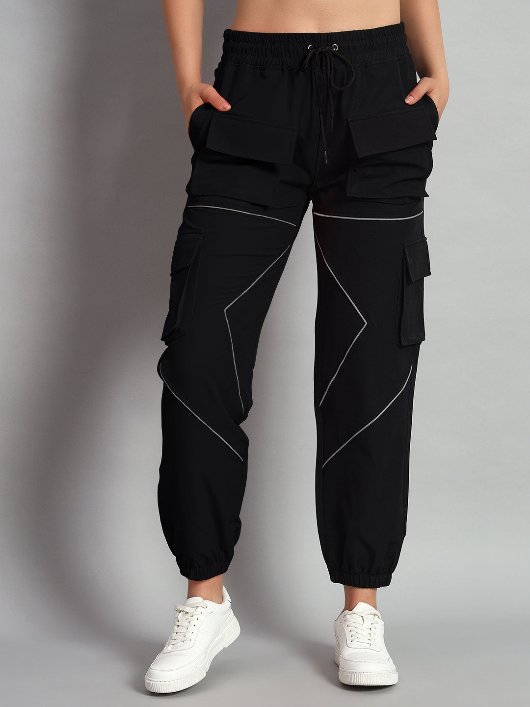 Women's Frontline Reflector Parachute Cargo Pants (Black)