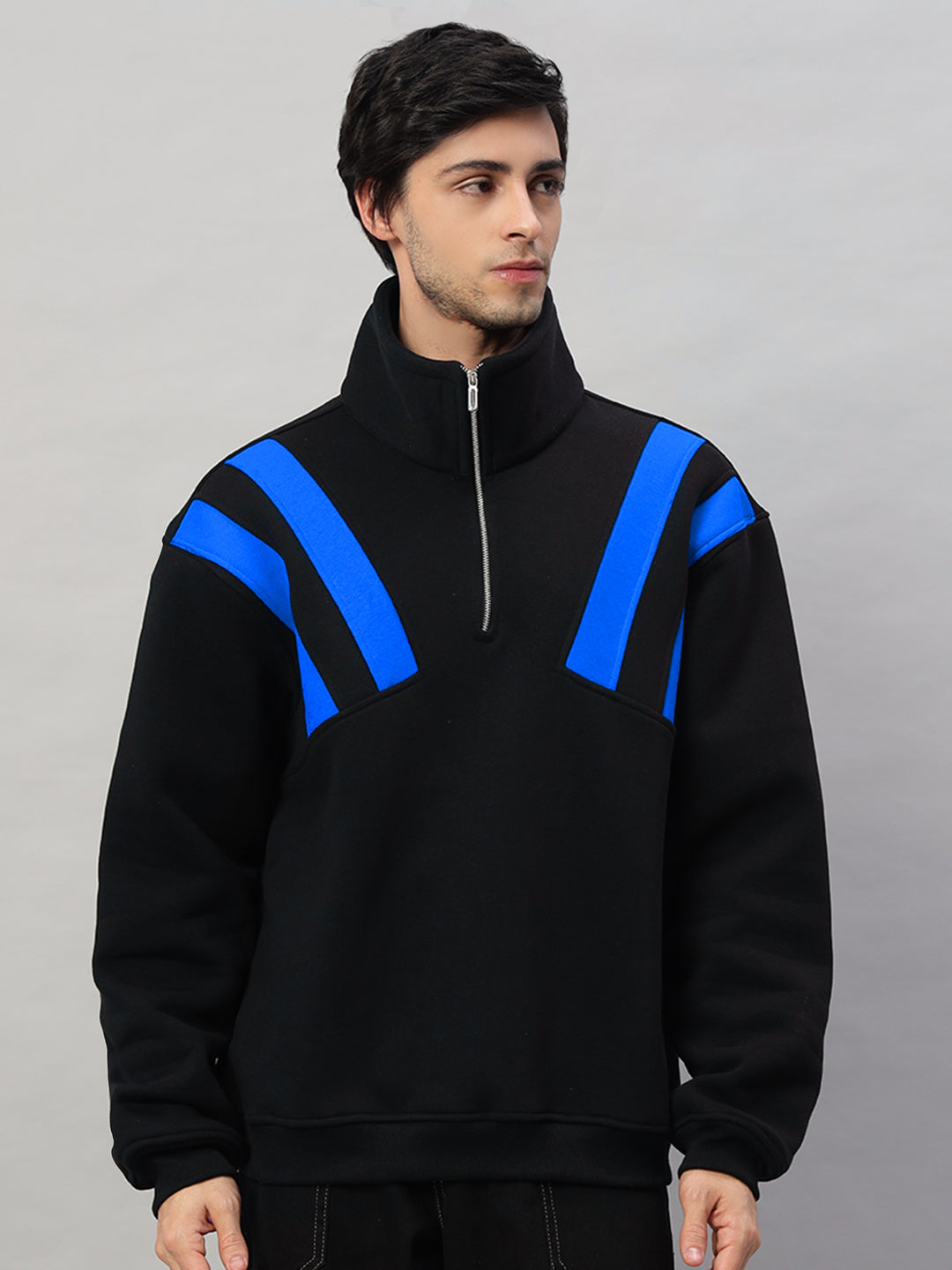 CROSSBAR COLORBLOCK JACKET (BLACK-R BLUE)