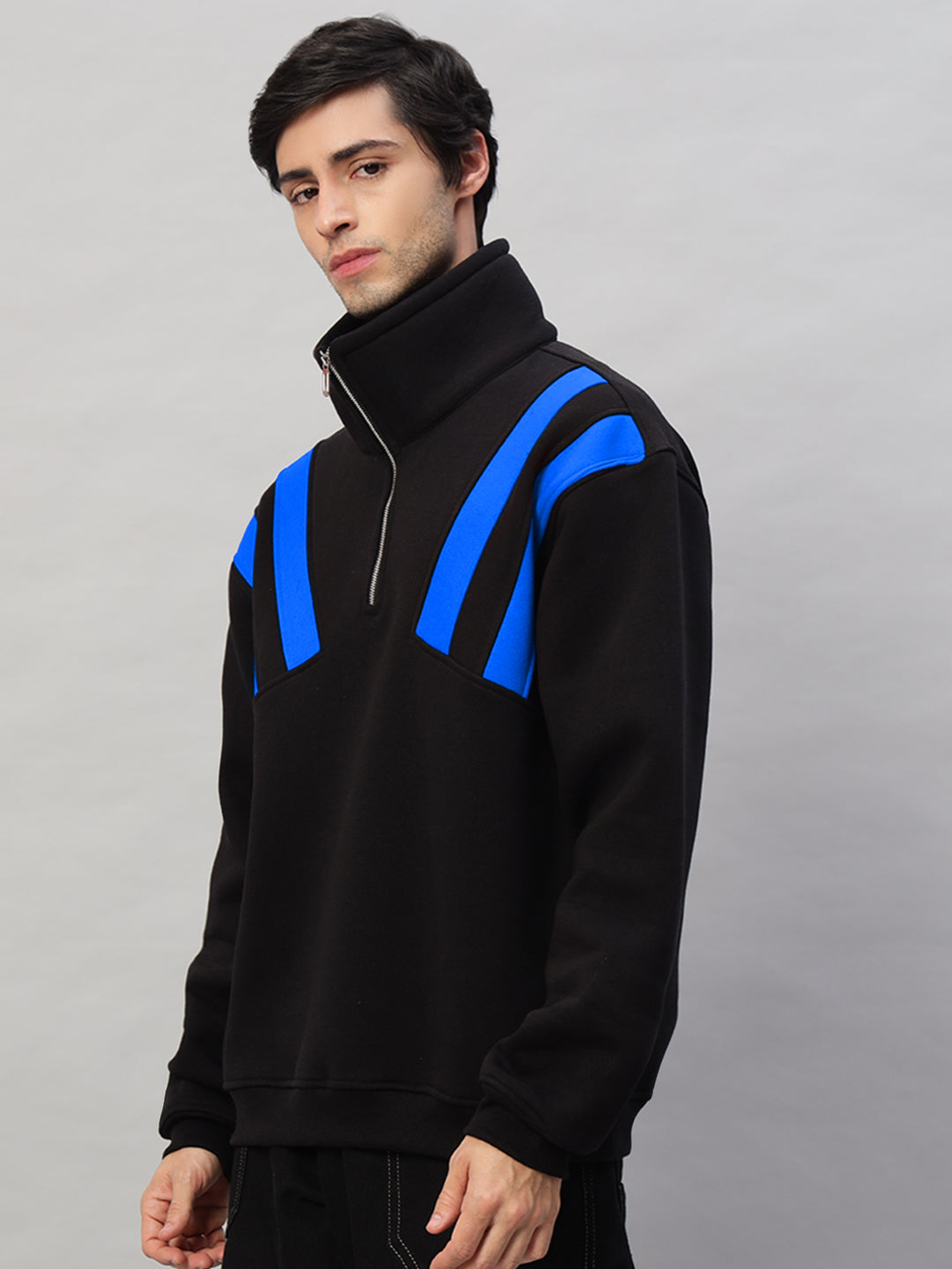 CROSSBAR COLORBLOCK JACKET (BLACK-R BLUE)