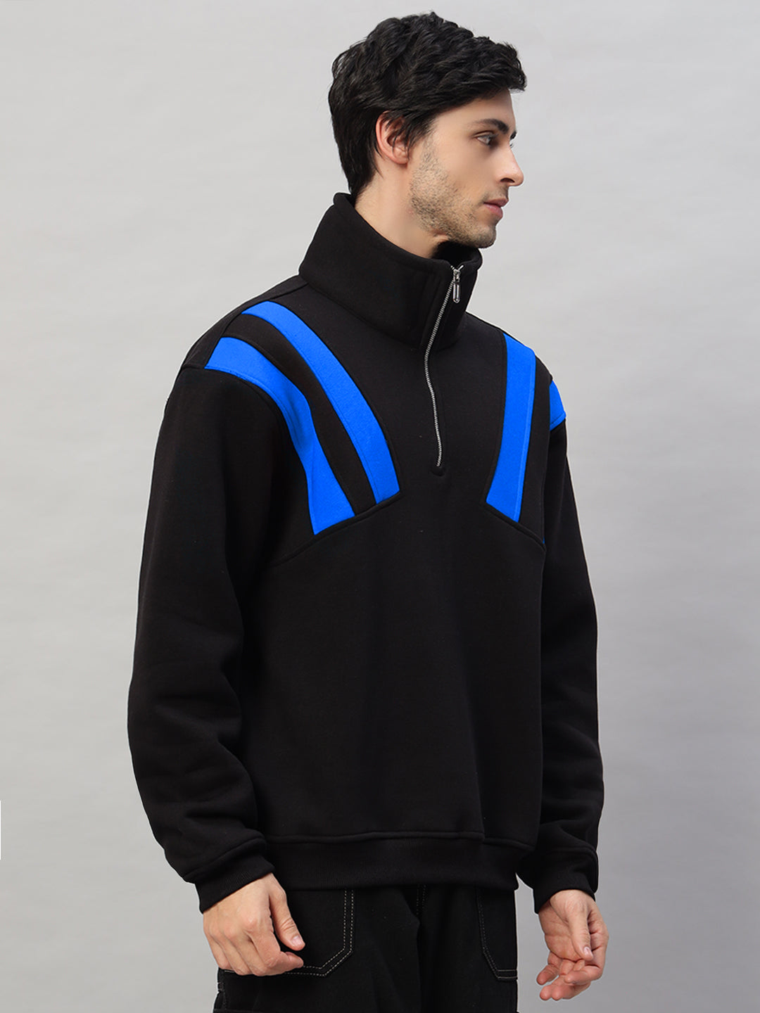 CROSSBAR COLORBLOCK JACKET (BLACK-R BLUE)