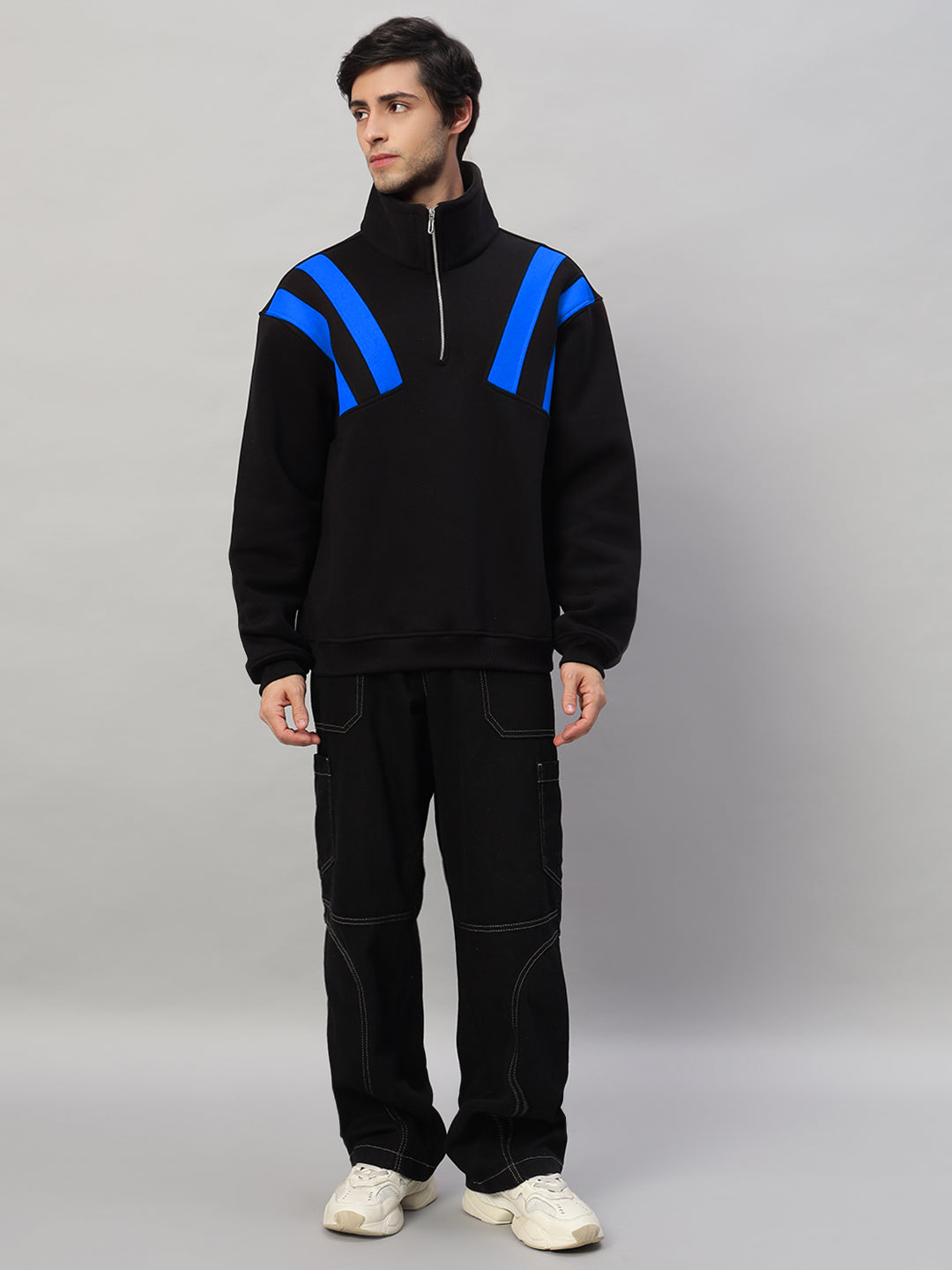 CROSSBAR COLORBLOCK JACKET (BLACK-R BLUE)