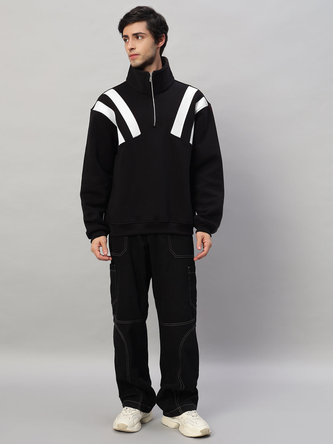 CROSSBAR COLORBLOCK JACKET (BLACK-WHITE)