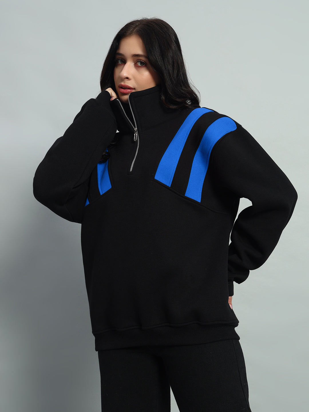 WOMEN CROSSBAR COLORBLOCK JACKET (BLACK-R BLUE)