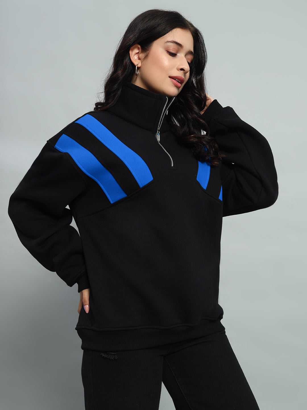 WOMEN CROSSBAR COLORBLOCK JACKET (BLACK-R BLUE)