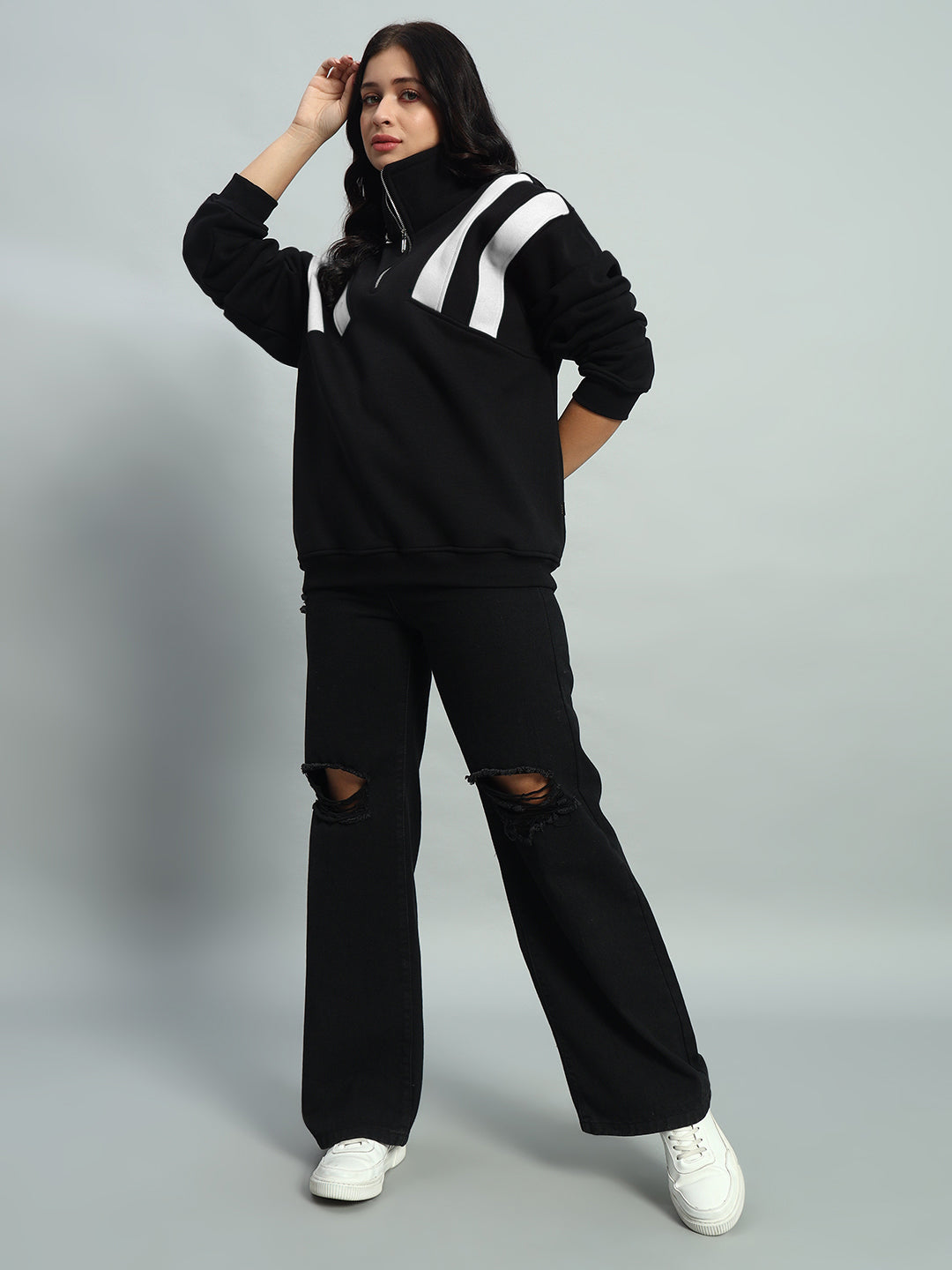 WOMEN CROSSBAR COLORBLOCK JACKET (BLACK-WHITE)