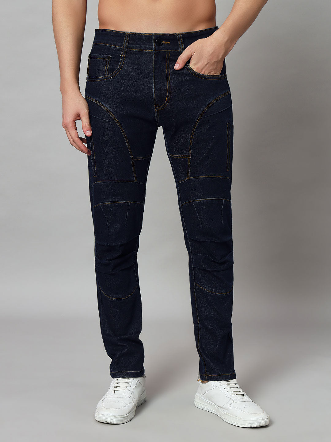 NOVICE CONTRAST STITCH DENIM JEANS (BLUE)