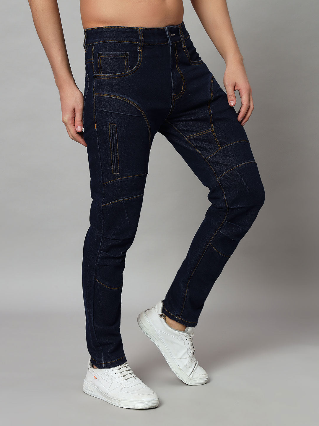 NOVICE CONTRAST STITCH DENIM JEANS (BLUE)