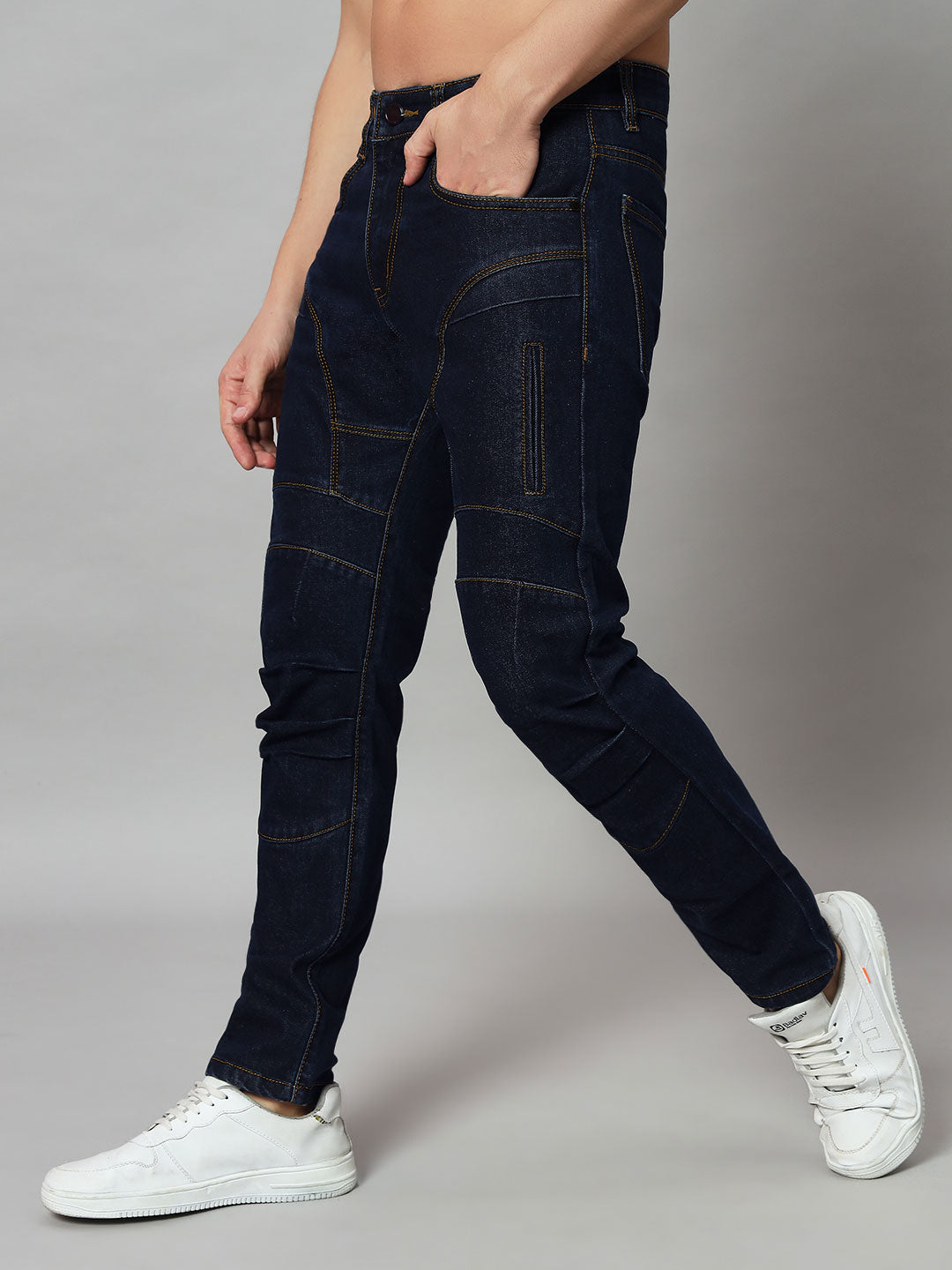 NOVICE CONTRAST STITCH DENIM JEANS (BLUE)