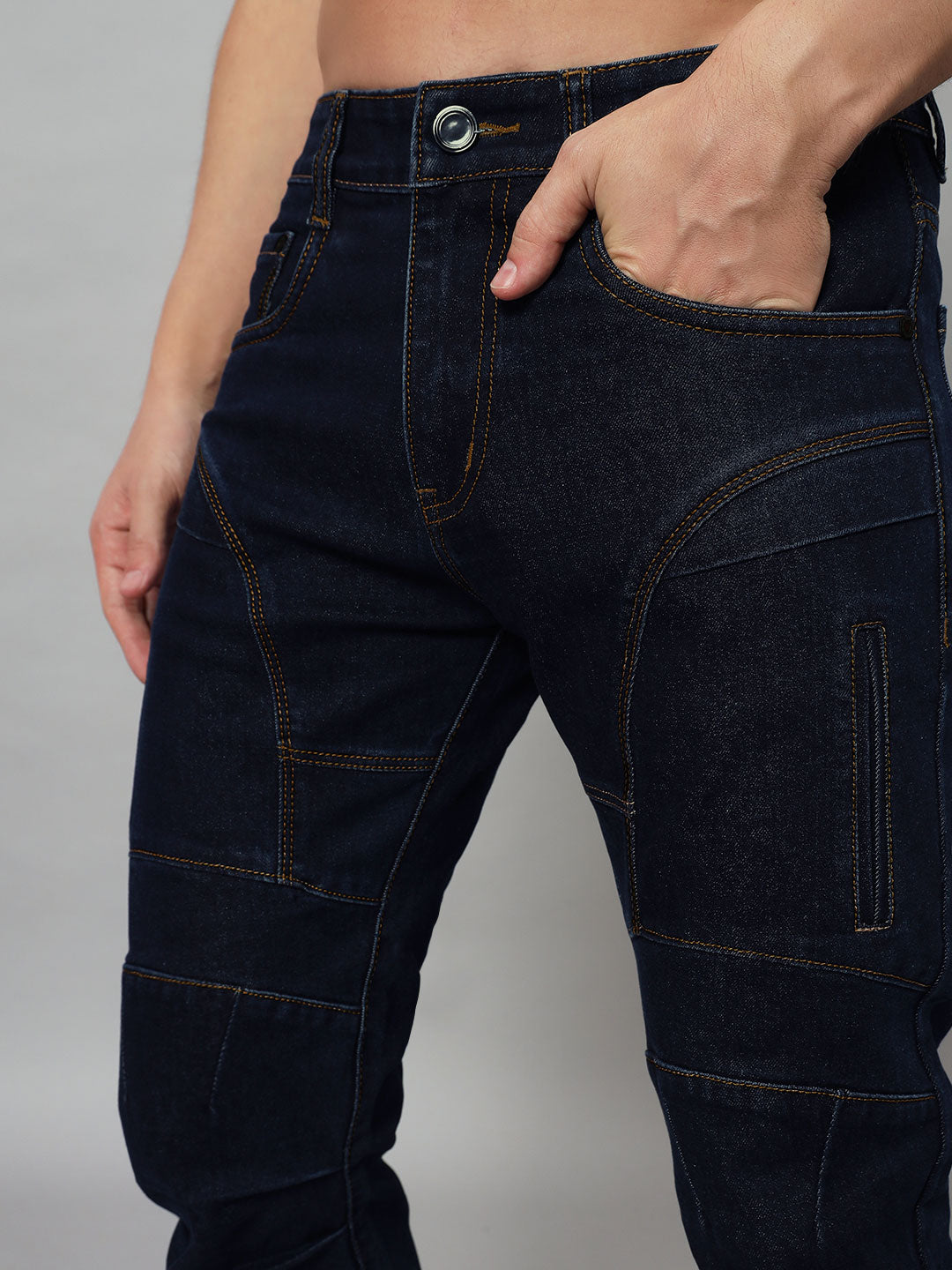 NOVICE CONTRAST STITCH DENIM JEANS (BLUE)