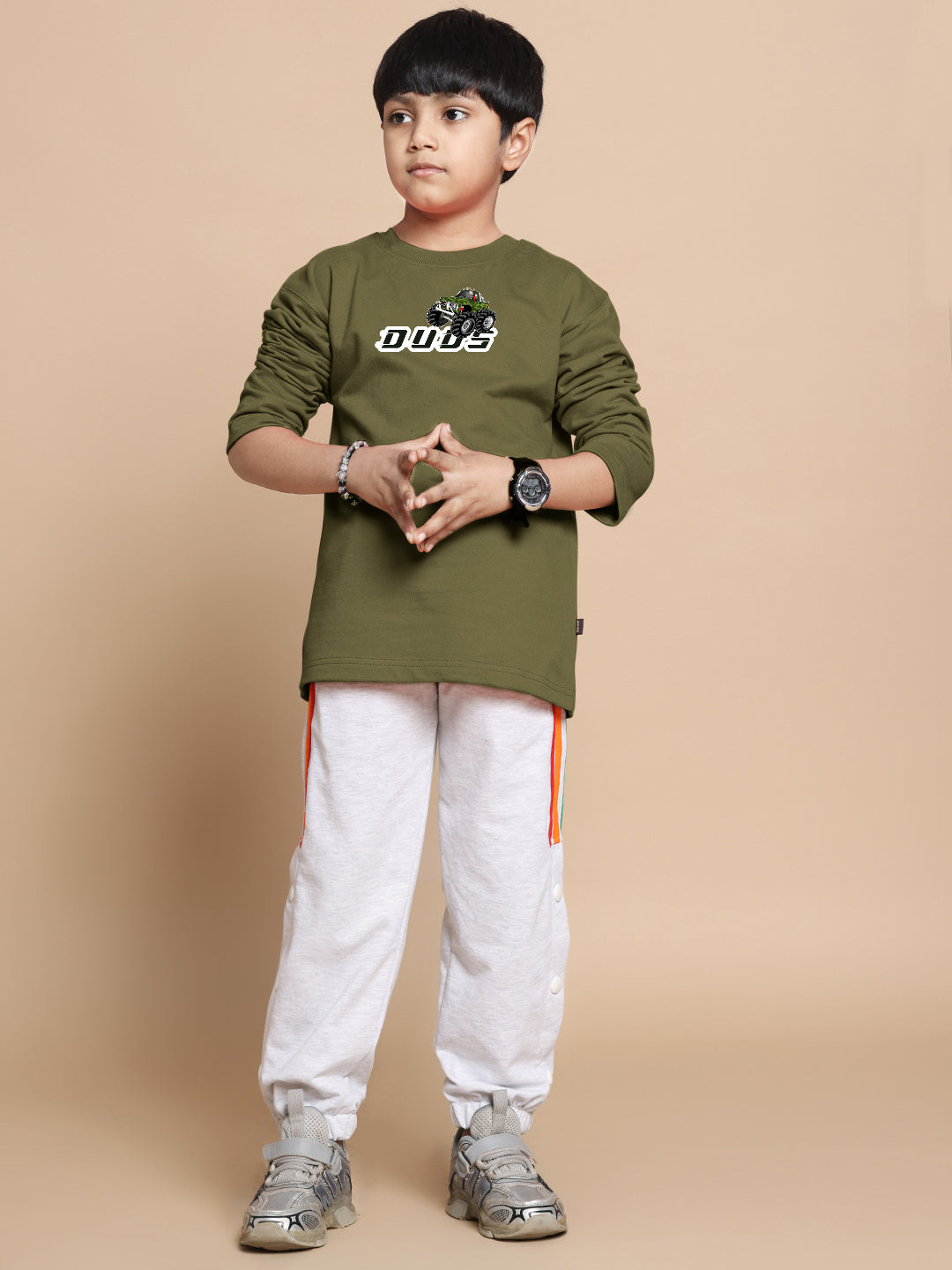 Western Truck Over-Sized Sweatshirt For Boys & Girls (Olive Green)