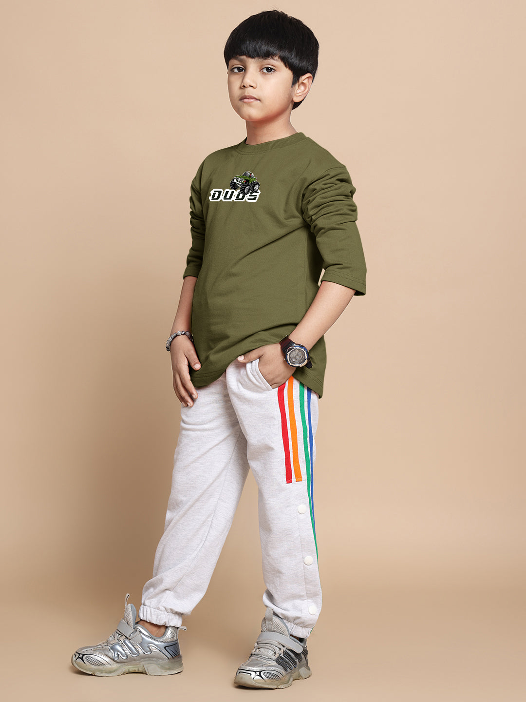 Western Truck Over-Sized Sweatshirt For Boys & Girls (Olive Green)