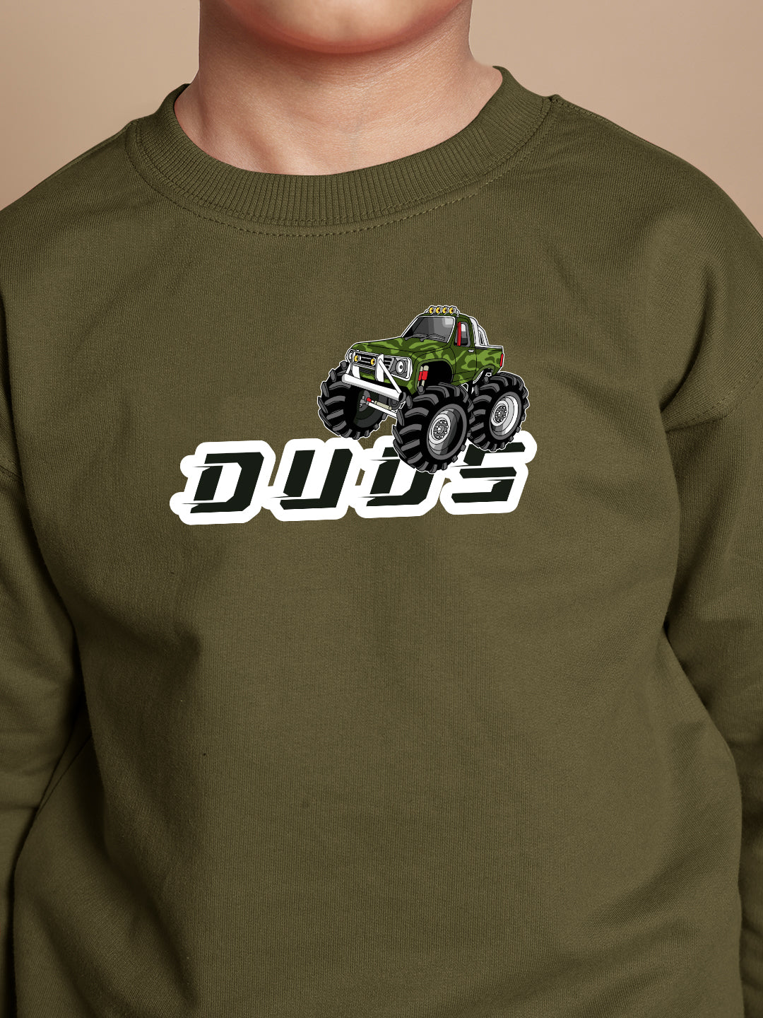 Western Truck Over-Sized Sweatshirt For Boys & Girls (Olive Green)