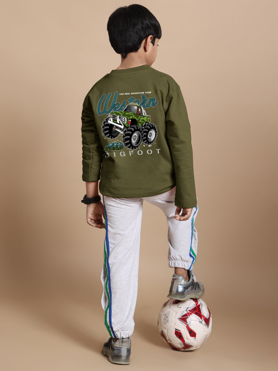 Western Truck Over-Sized Sweatshirt For Boys & Girls (Olive Green)