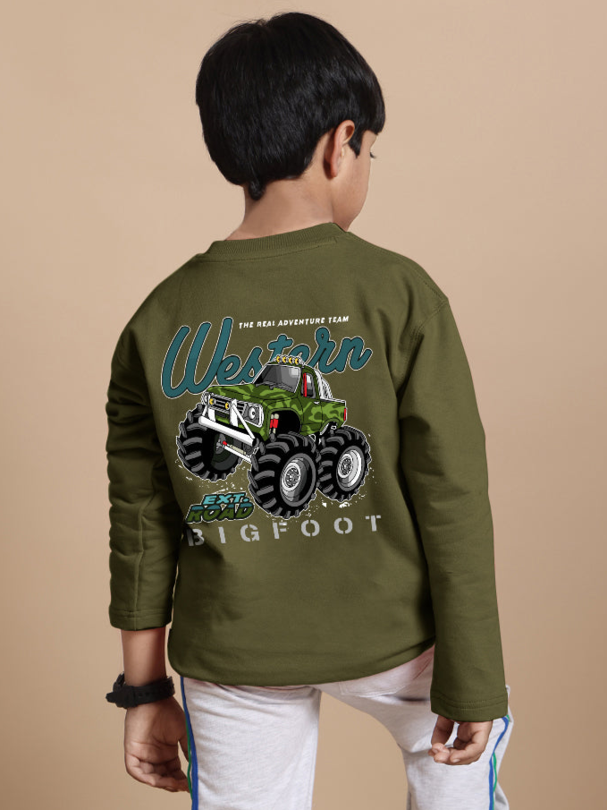 Western Truck Over-Sized Sweatshirt For Boys & Girls (Olive Green)