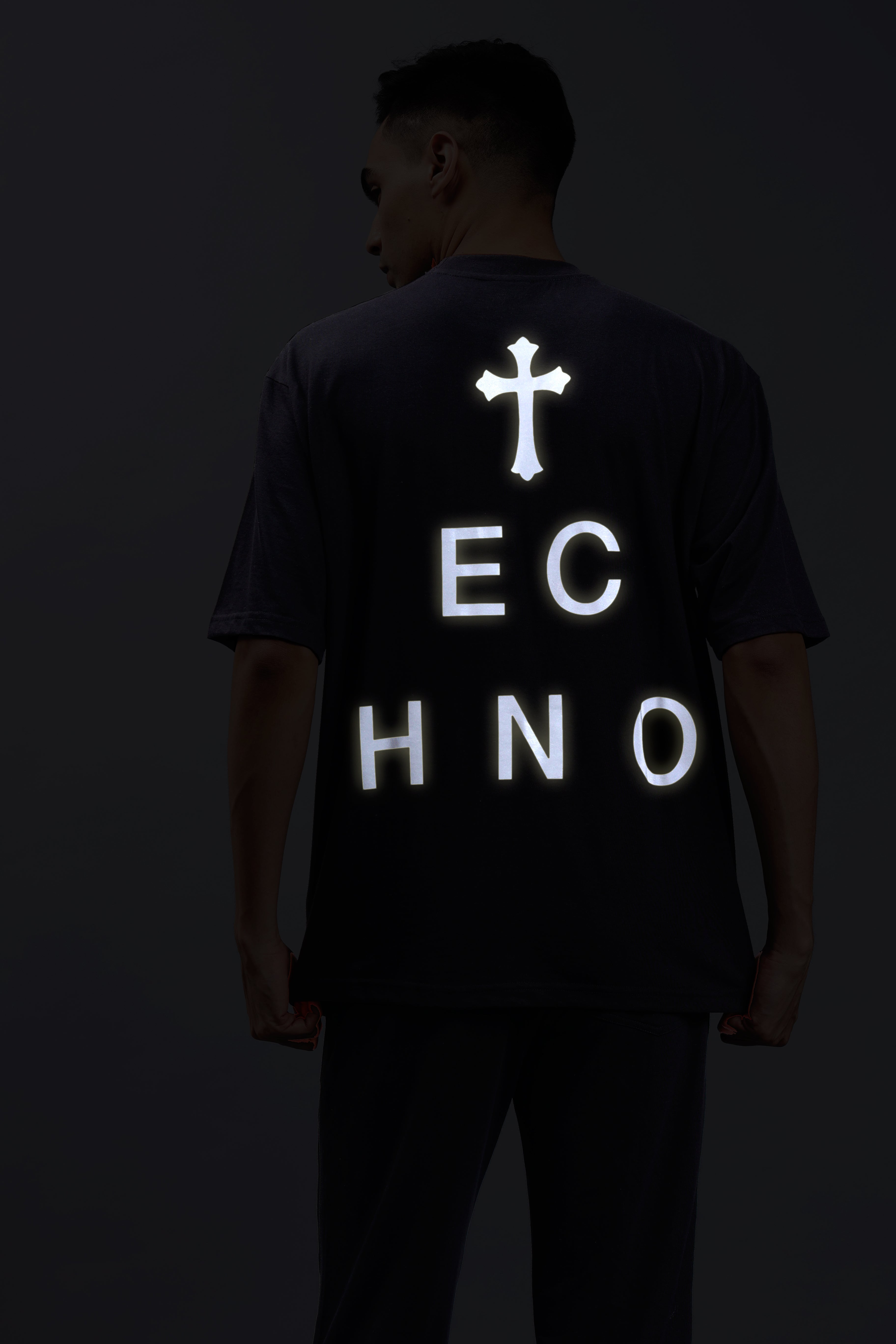 Faith in Techno Reflective Print OS T-Shirt  (Black) - Wearduds