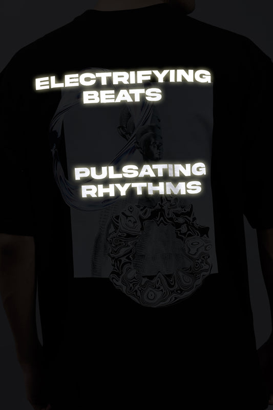pulsating rhythms reflector over sized t shirt black
