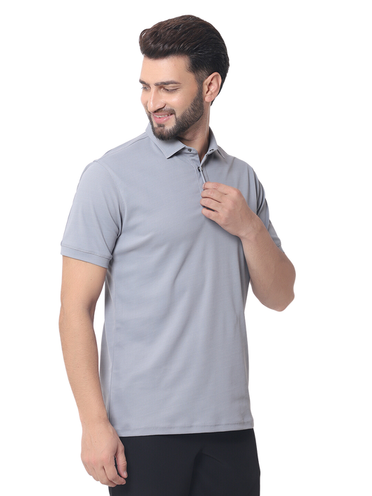 grained polo neck t shirt